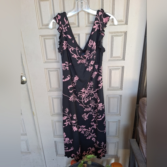 Hypnotix Dress Stretchy Blend SzL Black/Pink Floral Sleeveless HEm/Sleeve Ruffle - Picture 1 of 7